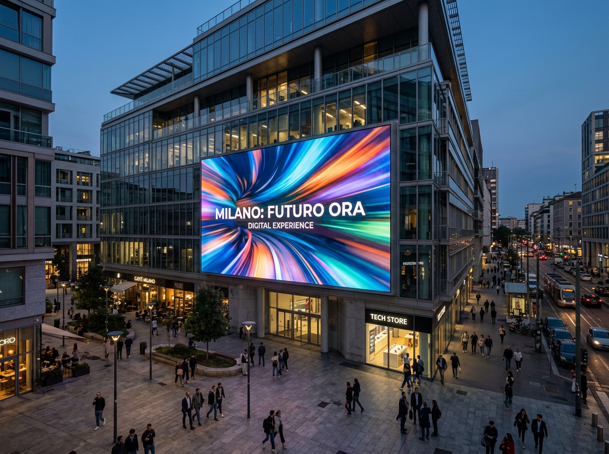 ledwall appeso alla parete esterna di un edificio